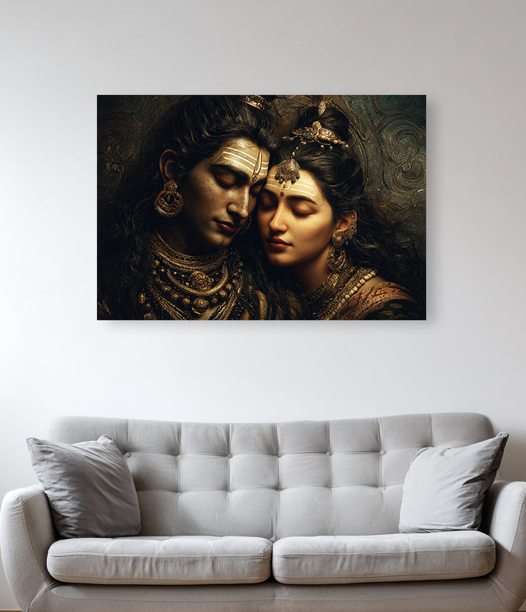 Shiva and Parvati's Eternal Love - On Canvas