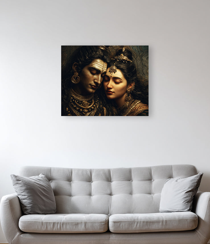 Shiva and Parvati's Eternal Love - On Canvas