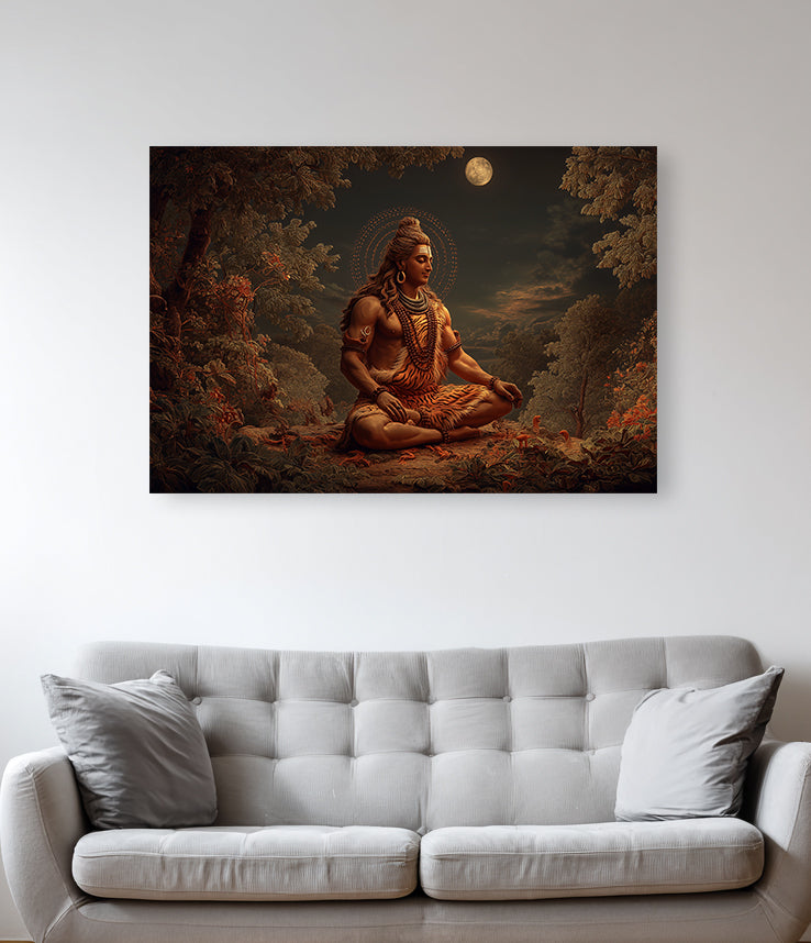 Shiva's Moonlit Meditation - On Canvas