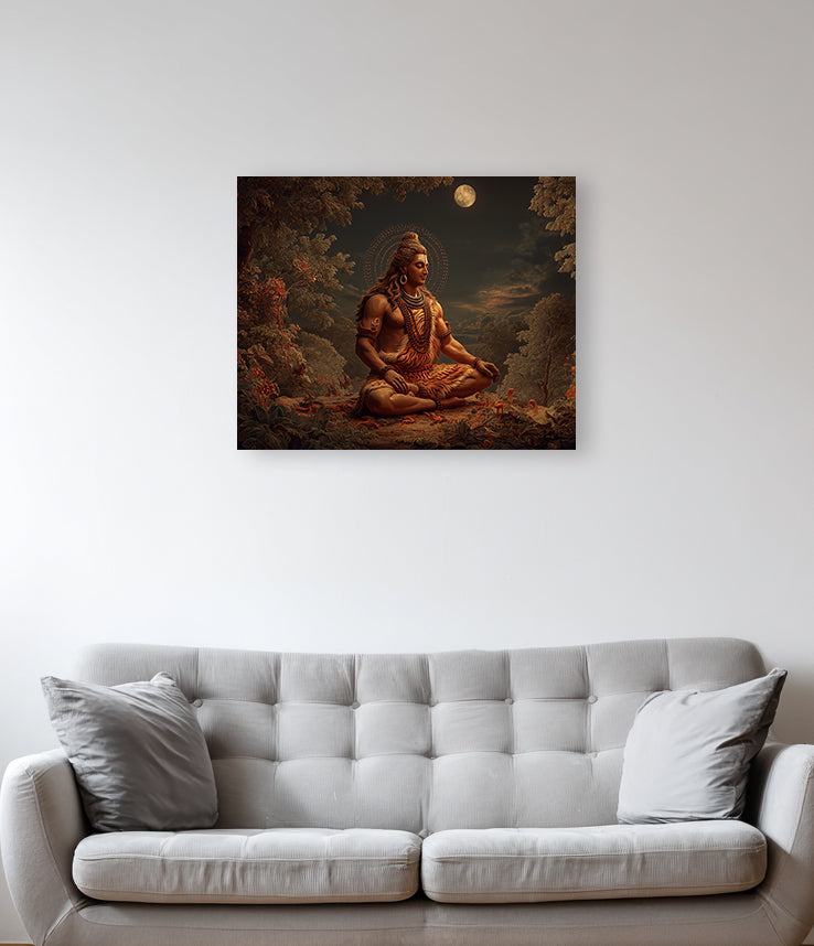 Shiva's Moonlit Meditation - On Canvas