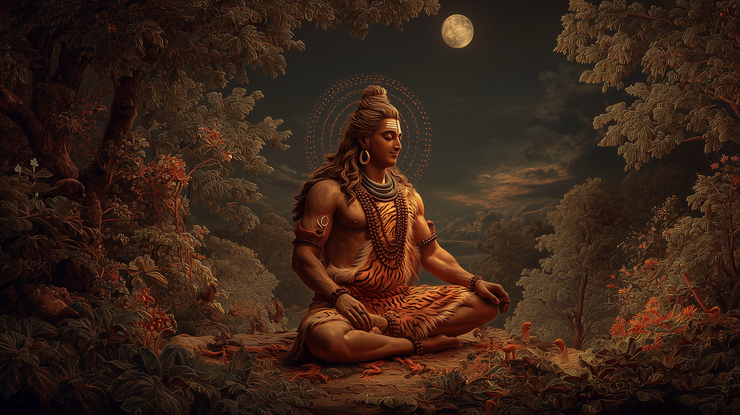 Shiva's Moonlit Meditation - On Canvas